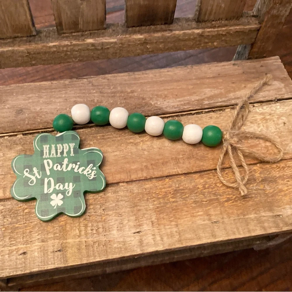 St. Patricks Day Beaded Garland Set Of 3, Lucky & Blessed, Horseshoe Garland
